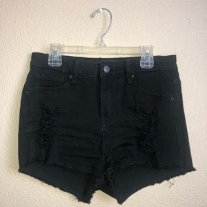 black denim distressed shorts